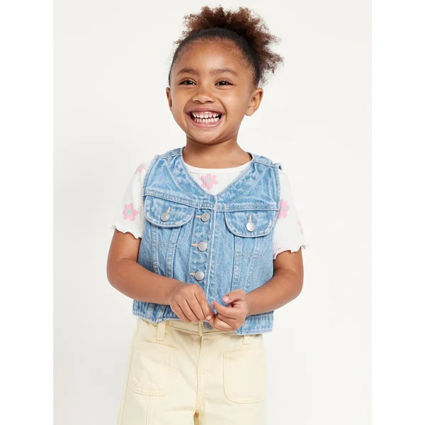 Cropped Jean Vest for Toddler Girls - Light Wash