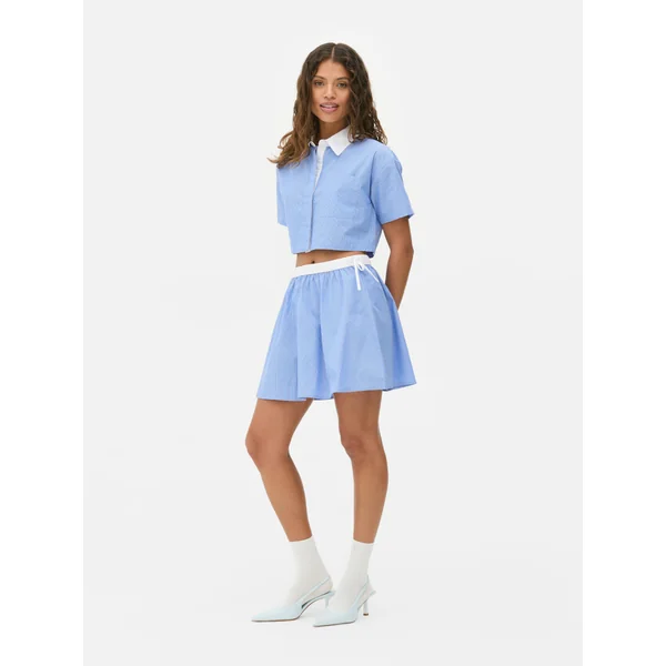 Cropped Striped Poplin Shirt - Blue