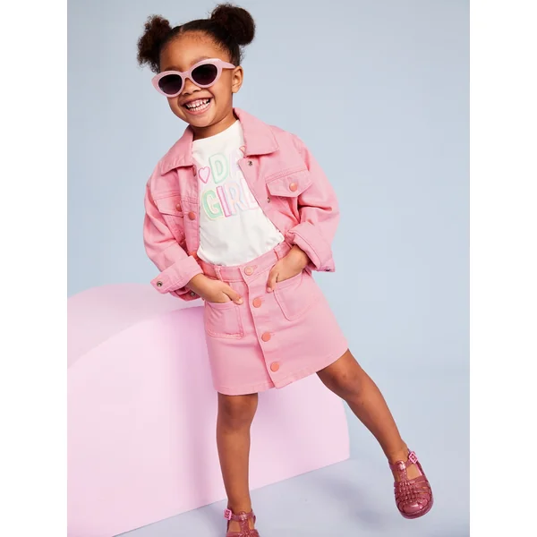 Cropped Trucker Twill Jacket for Toddler Girls - Anemone Pink