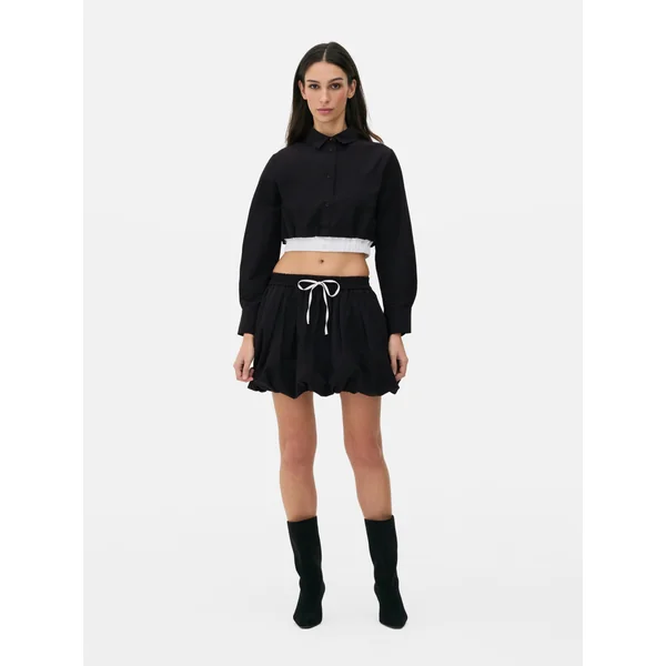 Cropped Waistband Shirt - Black