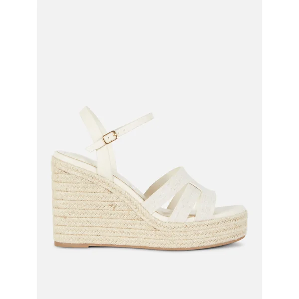 Cross Strap Wedge Sandals - Ivory