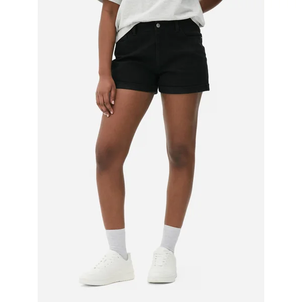 Cuffed Denim Shorts - Black