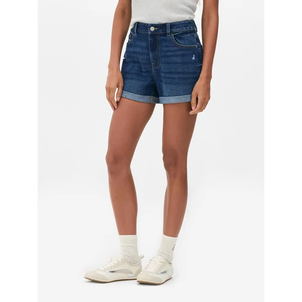 Cuffed Denim Shorts - Indigo