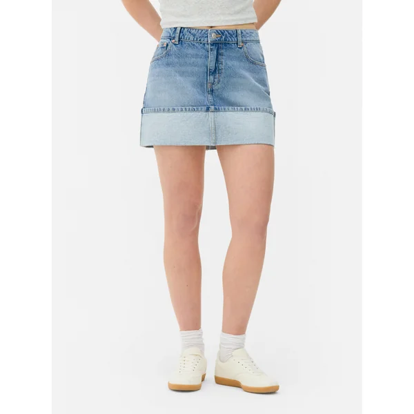 Cuffed Denim Shorts - Light Blue