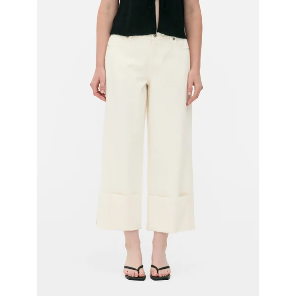 Cuffed Straight Leg Jeans - Ivory