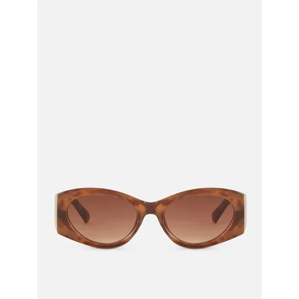 Curved Cat Eye Sunglasses - Brown