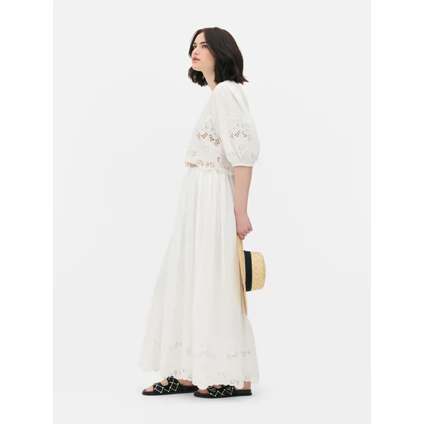 Cutwork Maxi Skirt - White