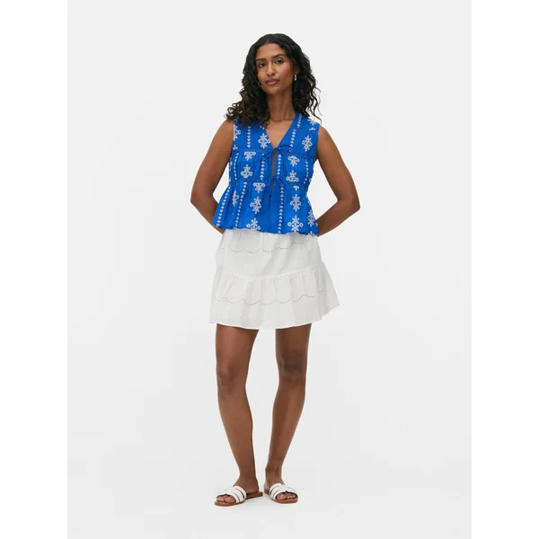Cutwork Tie Front Top - Blue