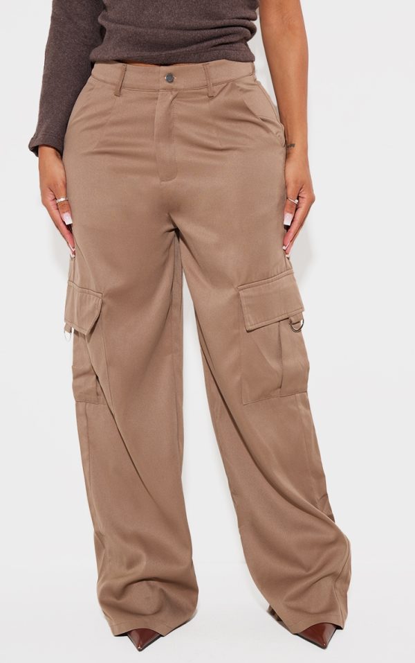 PRETTYLITTLETHING Shape Mocha Rose Buckle Detail Cargo Wide Leg Pants