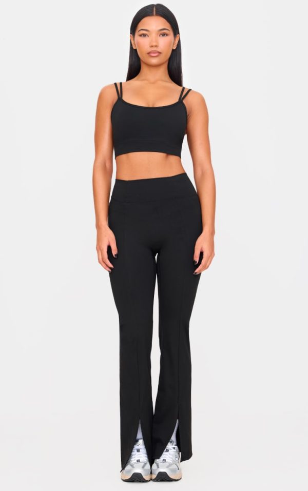 Deep Black Sculpt Pintuck Detail Straight Leg Yoga Pants