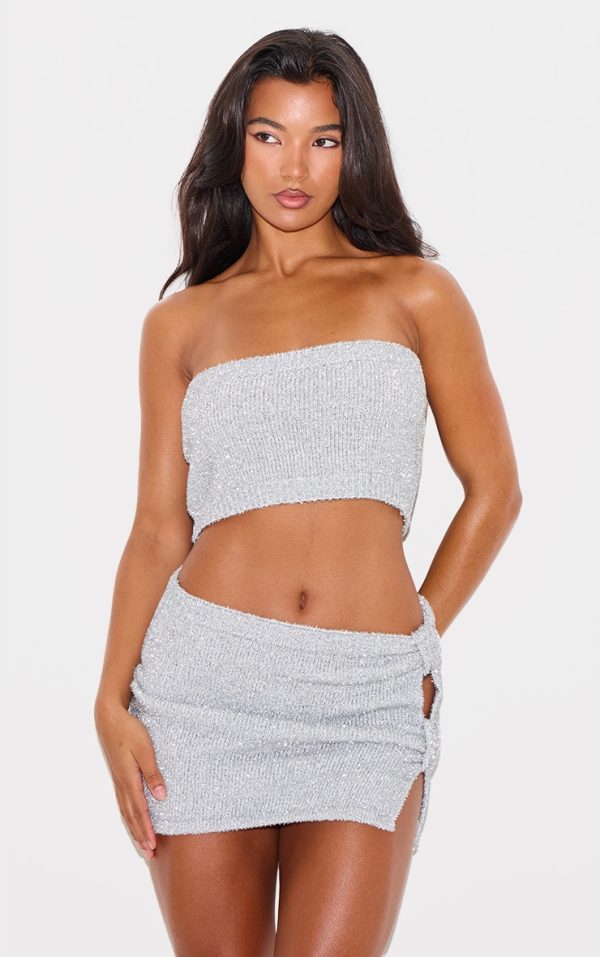 Silver Tinsel Knit Bandeau Top