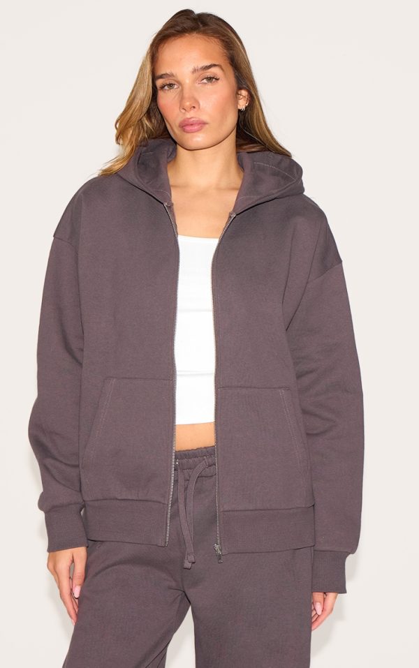Charcoal Premium Zip Up Oversized Sweat Hoodie