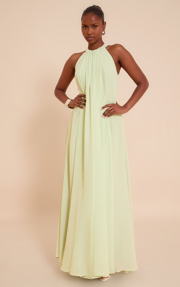 Lime Chiffon Extreme Pleated Maxi Dress