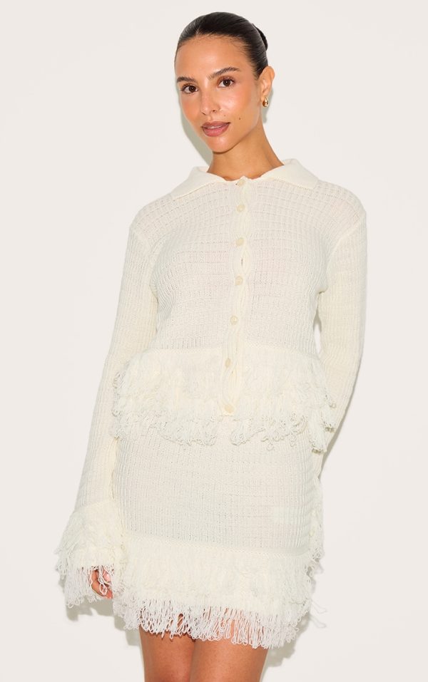 Petite Cream Button Up Fringe Cardigan