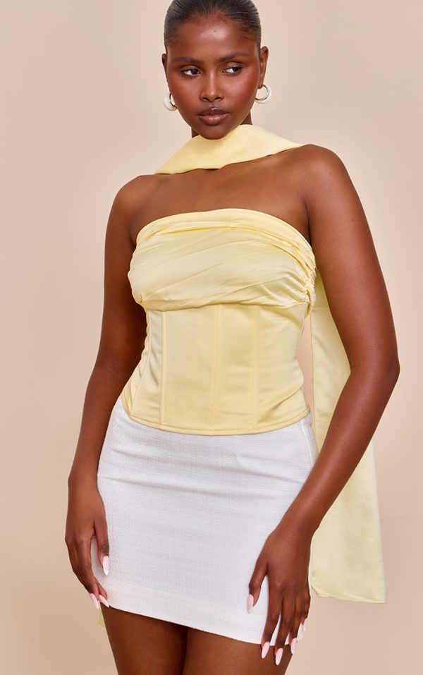 Butter Yellow Ruched Scarf Detail Corset