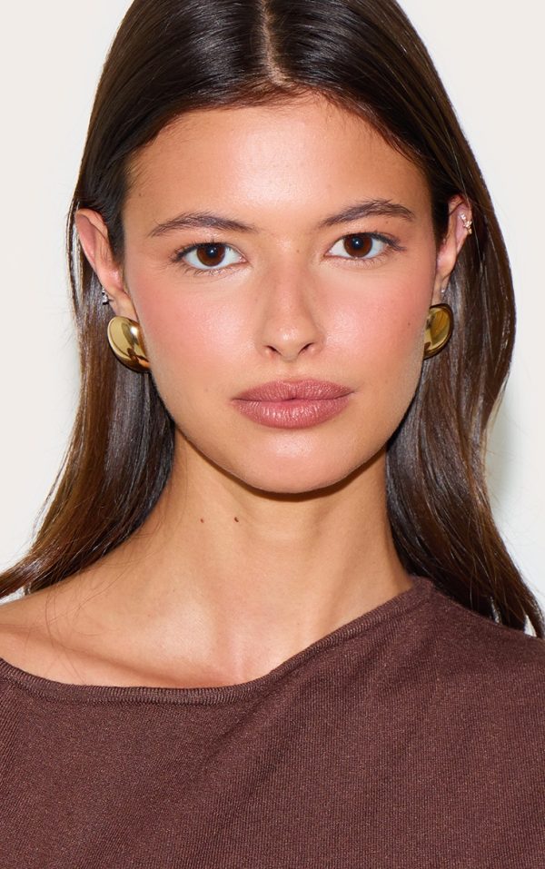 Gold Bevelled Rectangular Chunky Stud Earrings