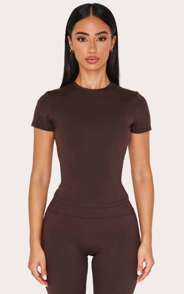 Petite Espresso Sculpt Longline Short Sleeve Gym Top