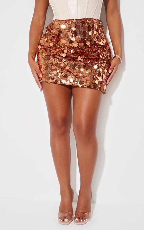 Shape Bronze Disc Sequin Mini Skirt
