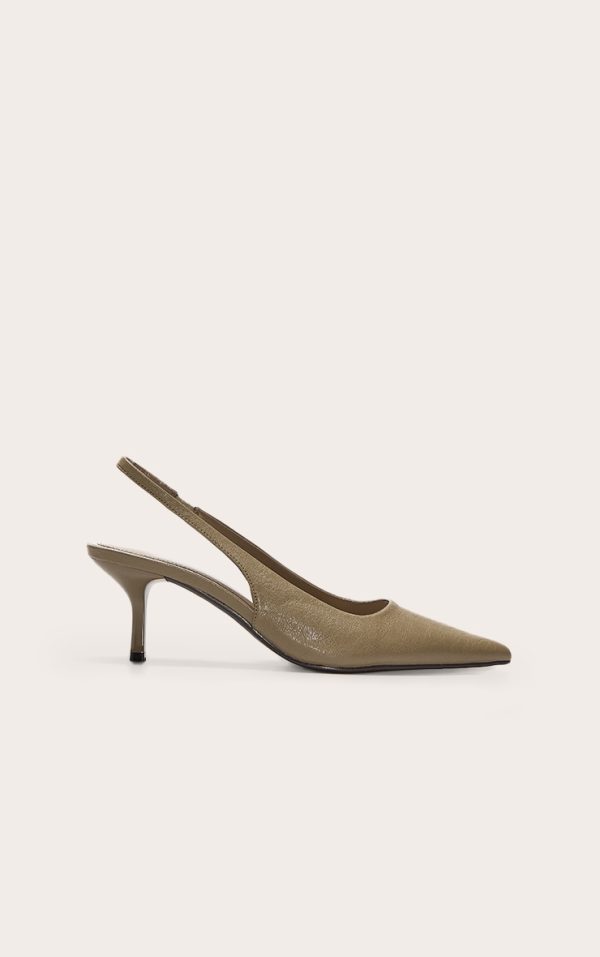 Olive Pu Point Toe Sling Back Mid Heeled Courts