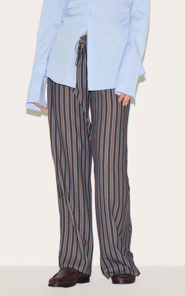 Navy Striped Thin Waistband Wide Leg Pants