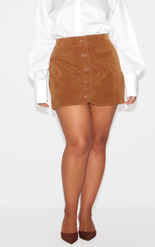 Plus Tan Faux Suede Skirt