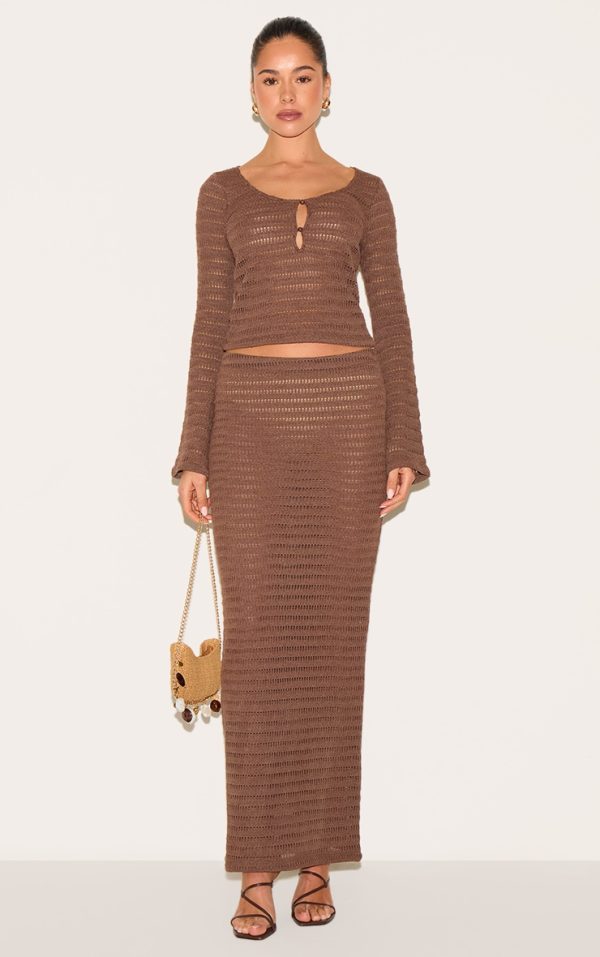 Mushroom Textured Mid Rise Maxi Skirt