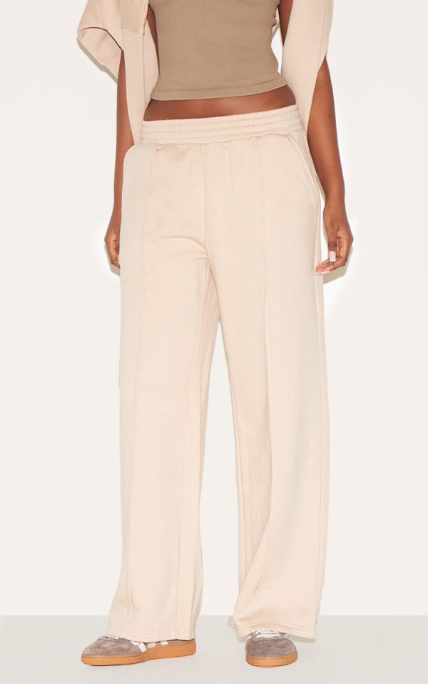 Oatmeal Wide Leg Pintuck Sweatpants