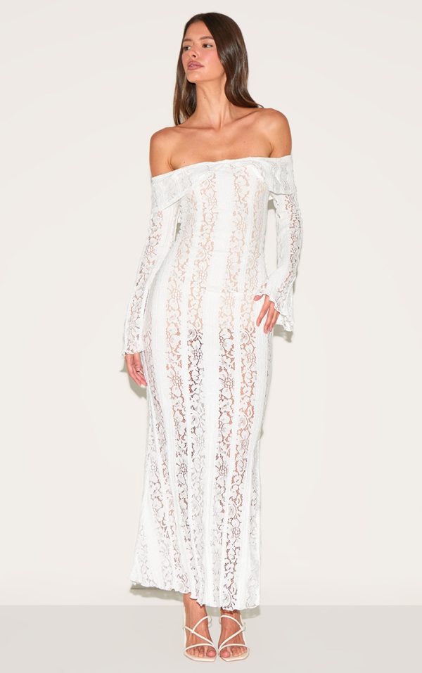 White Lace Fold Over Bandeau Maxi Dress
