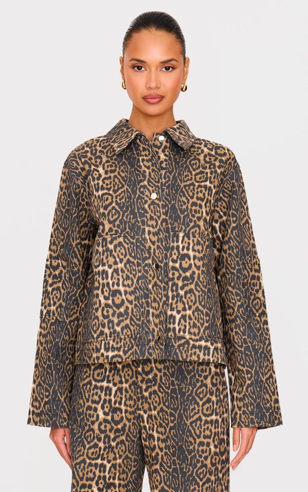 Stone Leopard Twill Boxy Jacket