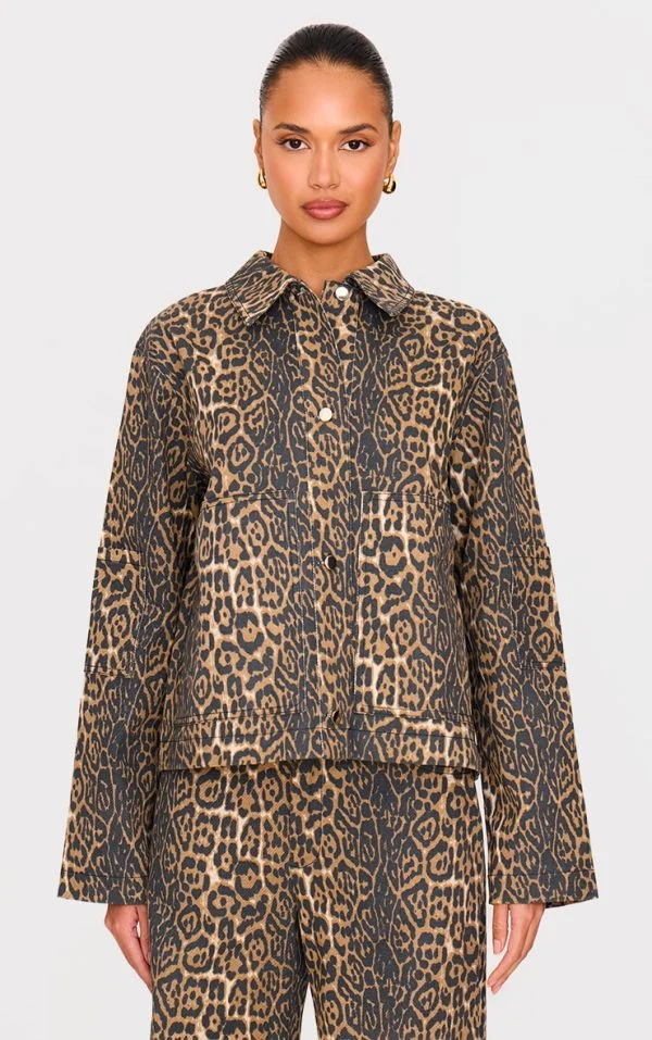 Stone Leopard Twill Boxy Jacket