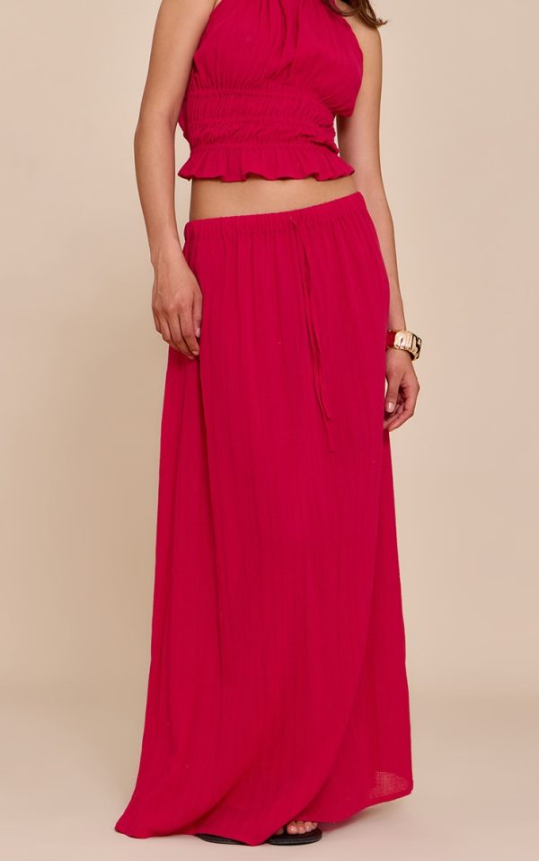 Fuschia Mid Rise Textured Maxi Skirt