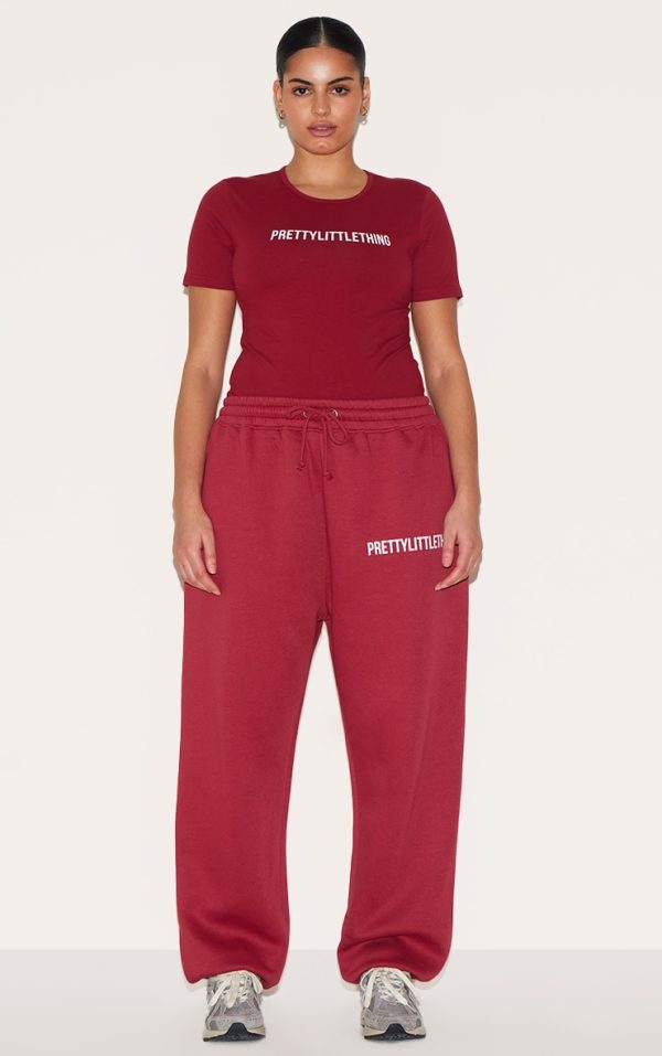 PRETTYLITTLETHING Plus Burgundy High Waisted Cuffed Sweatpants
