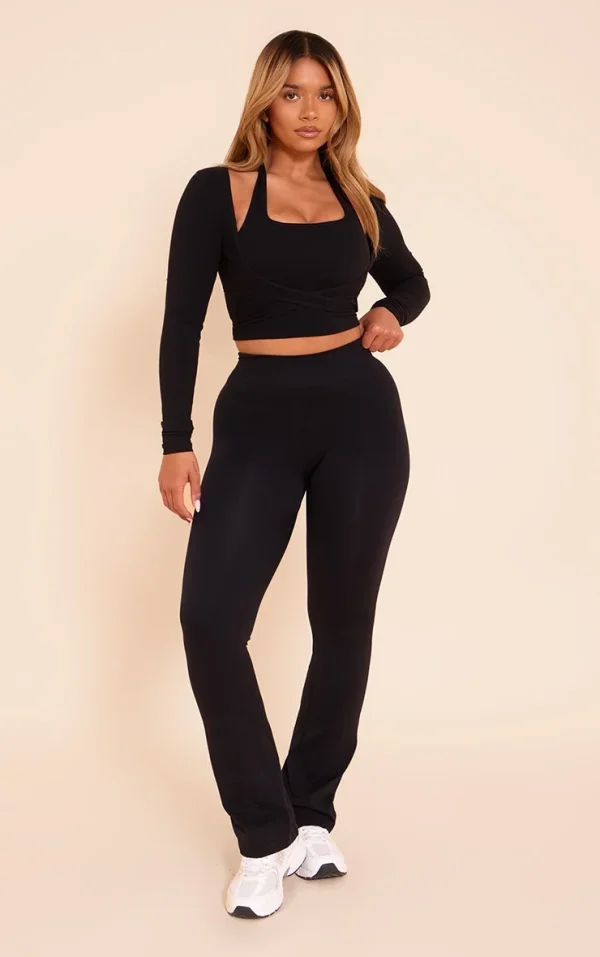 Shape Black Seamless Active High Waisted Ruched Bum Flares