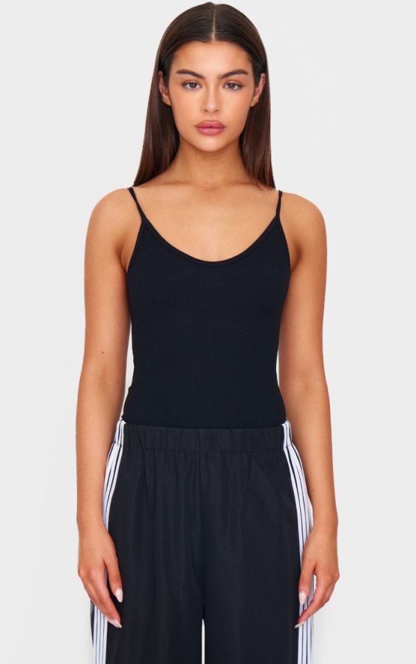 Black Snatched Rib Strappy Bodysuit