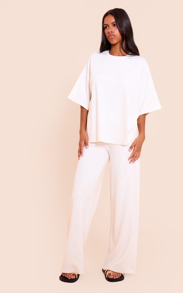 Petite Ecru Modal Elasticated Waist Wide Leg Pant