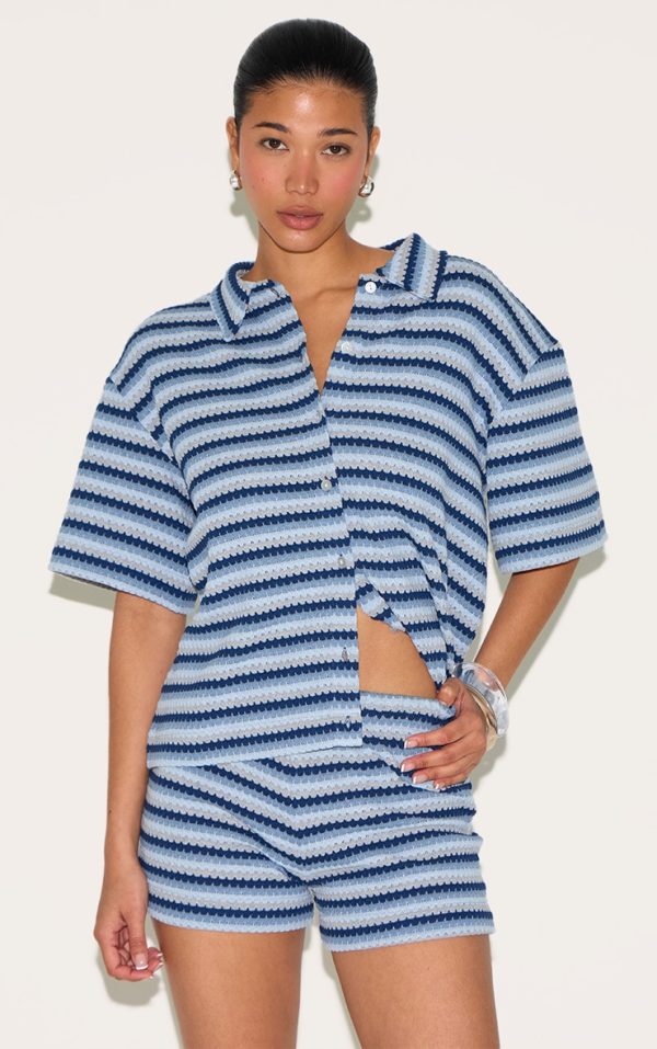 Blue Textured Stripe Shirt