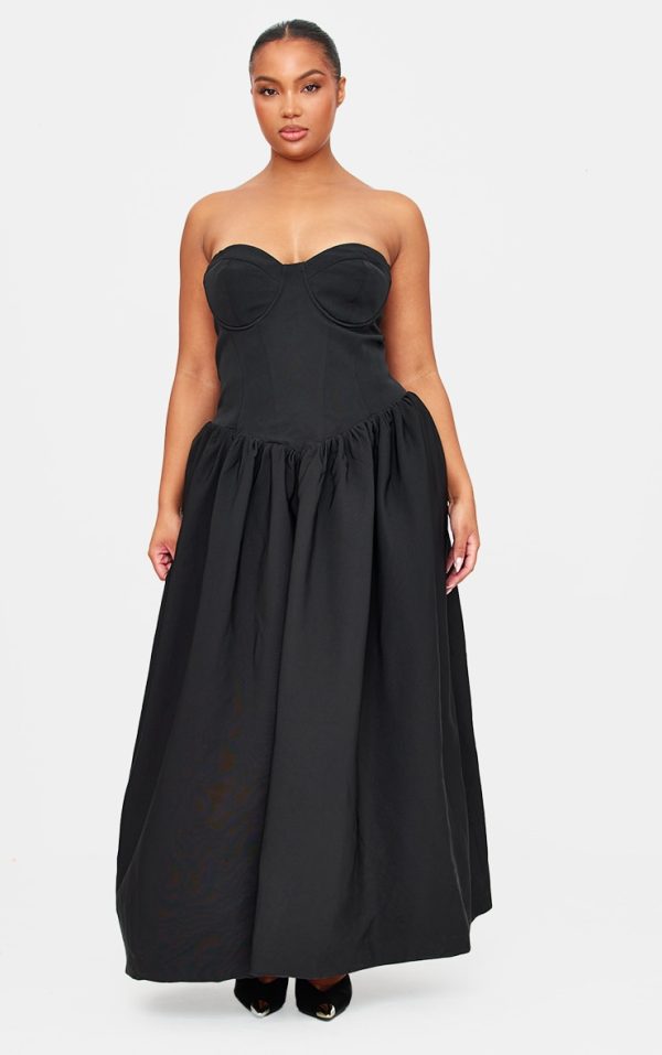 Plus Premium Black Underwired Corset Maxi Dress