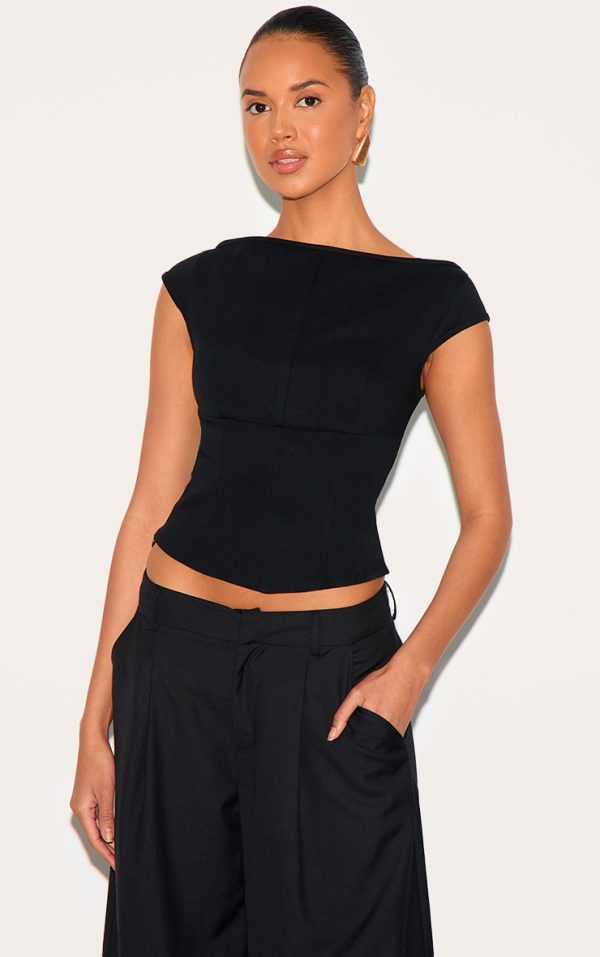 Black Structured Stretch Woven Corset