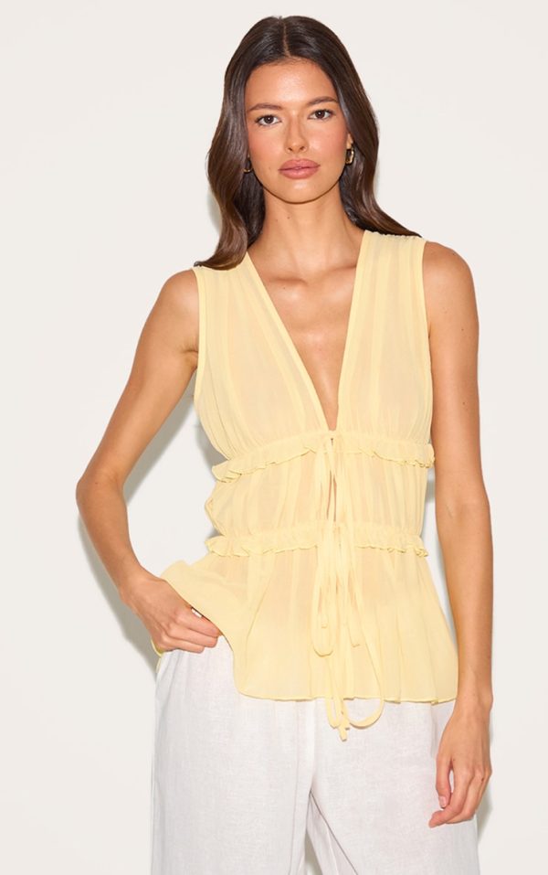 Lemon Chiffon Tie Front Top