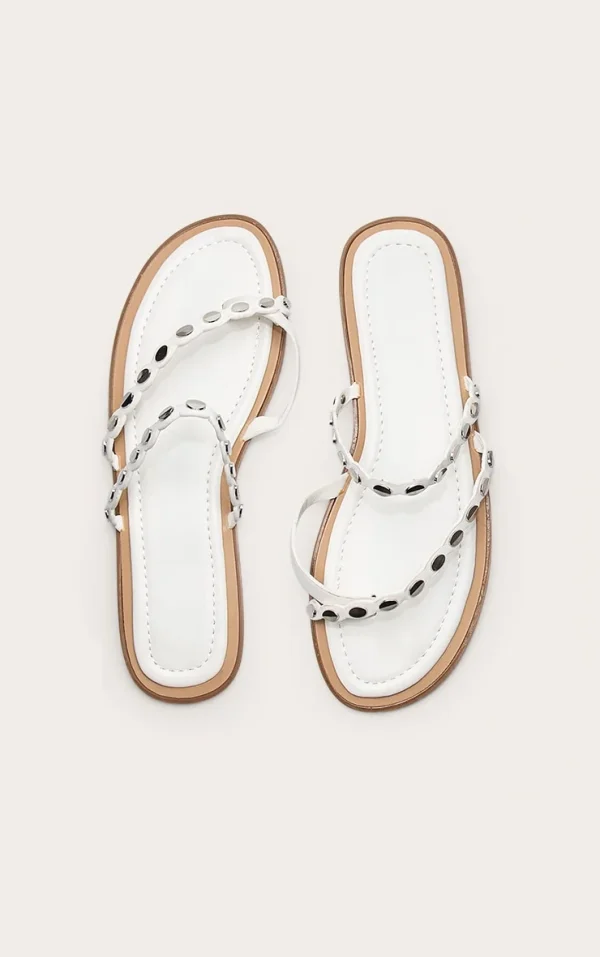 White Toe Thong Gold Hardware Sandals