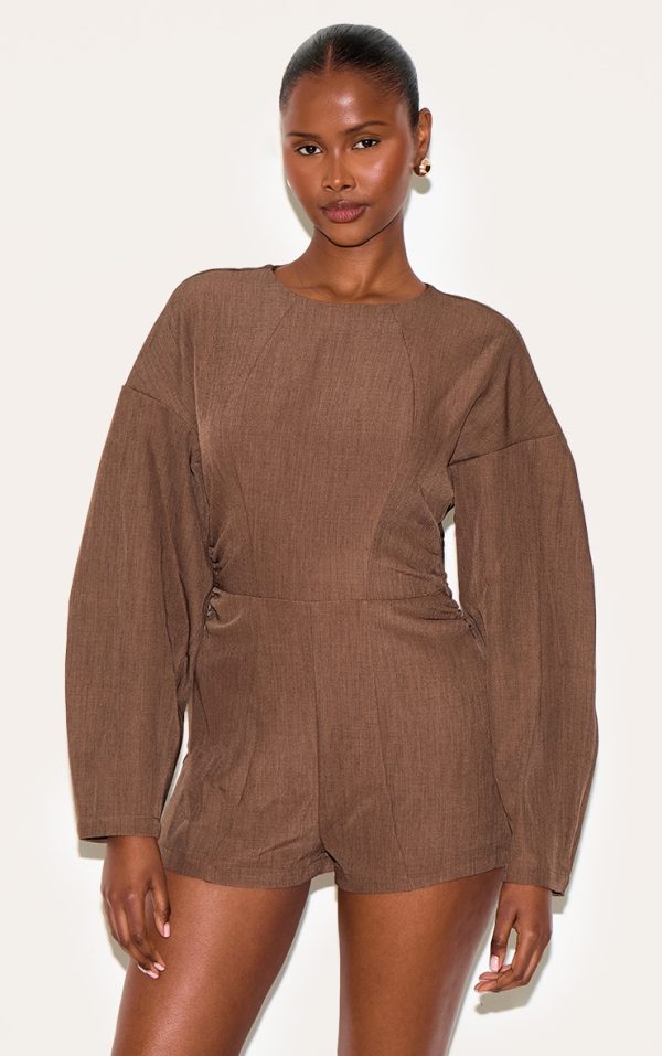 Mushroom Tailored Woven High Neck Cocoon Sleeve Romper