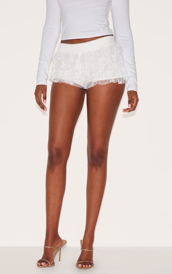Cream Lace Frilly Bloomer Shorts