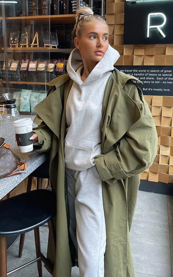 Khaki Hooded Oversized Woven Trench Coat
