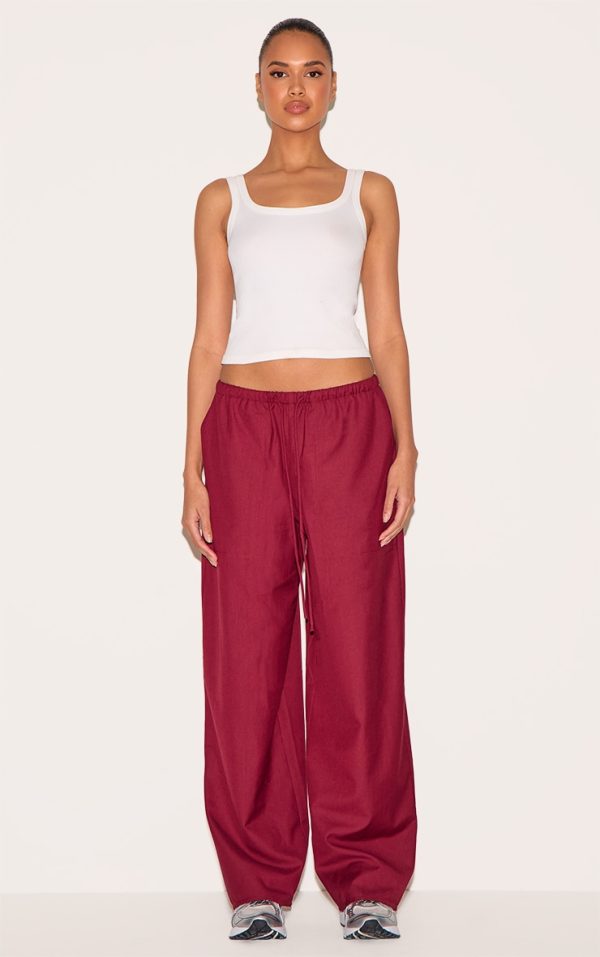 Burgundy Woven Drawstring Low Rise Relaxed Pants