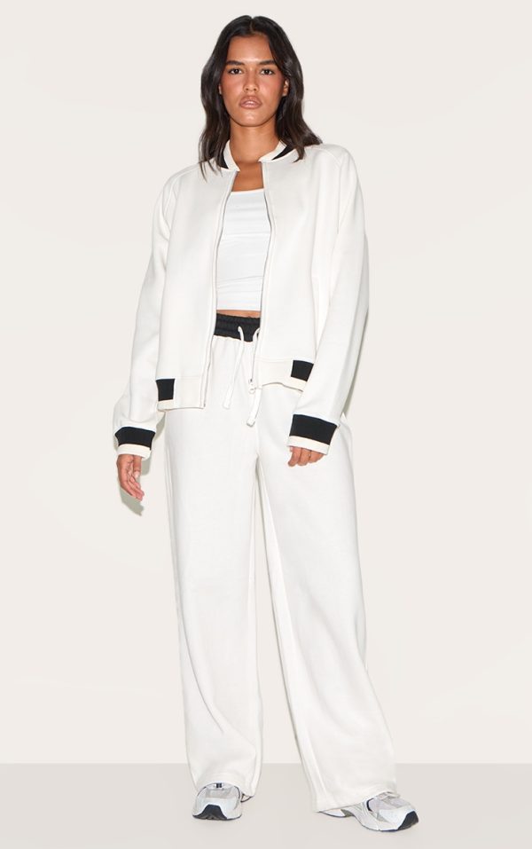 Ecru Contrast Seam Straight Leg Sweatpants