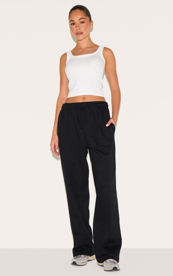 Black Wide Leg Seam Detail Sweatpants