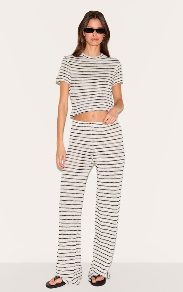 Black Striped Textured Casual Pants