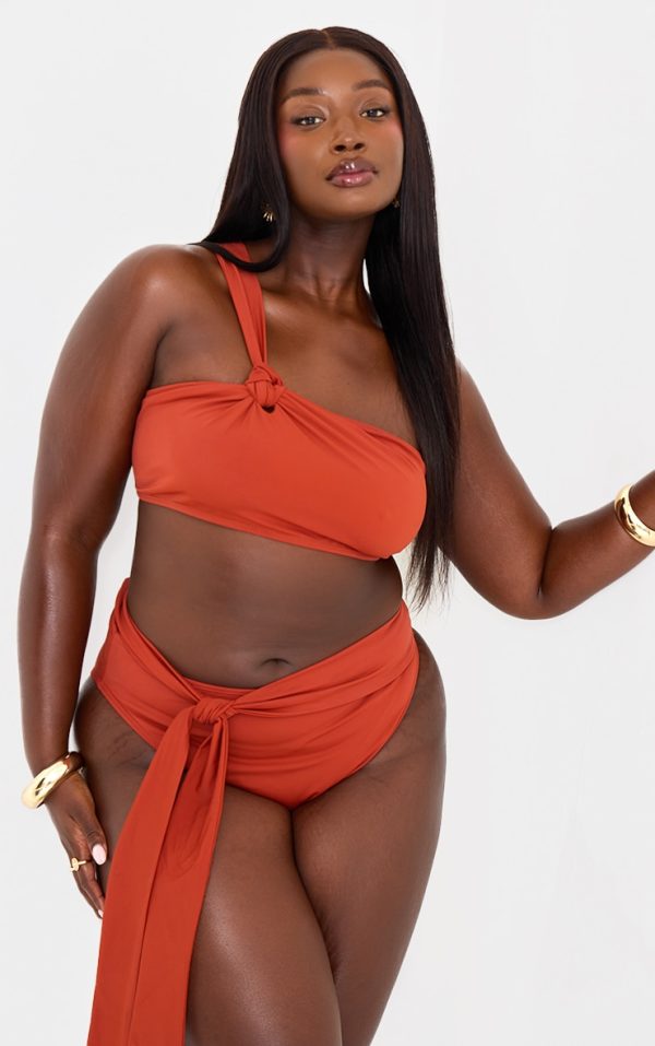 Plus Rust Knot Detail Asymmetric Bikini Top