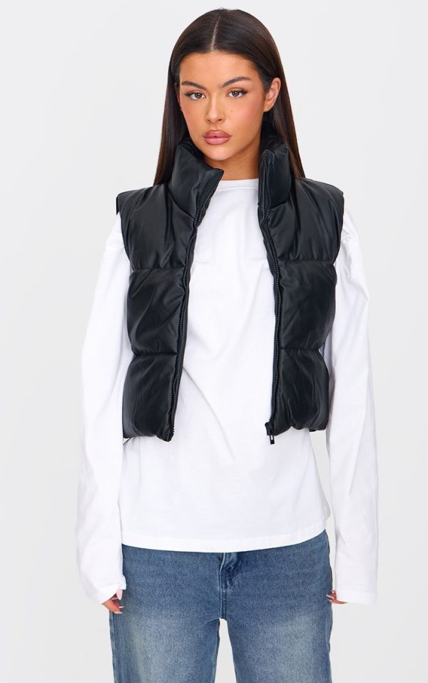 Black Faux Leather Drop Hem Vest