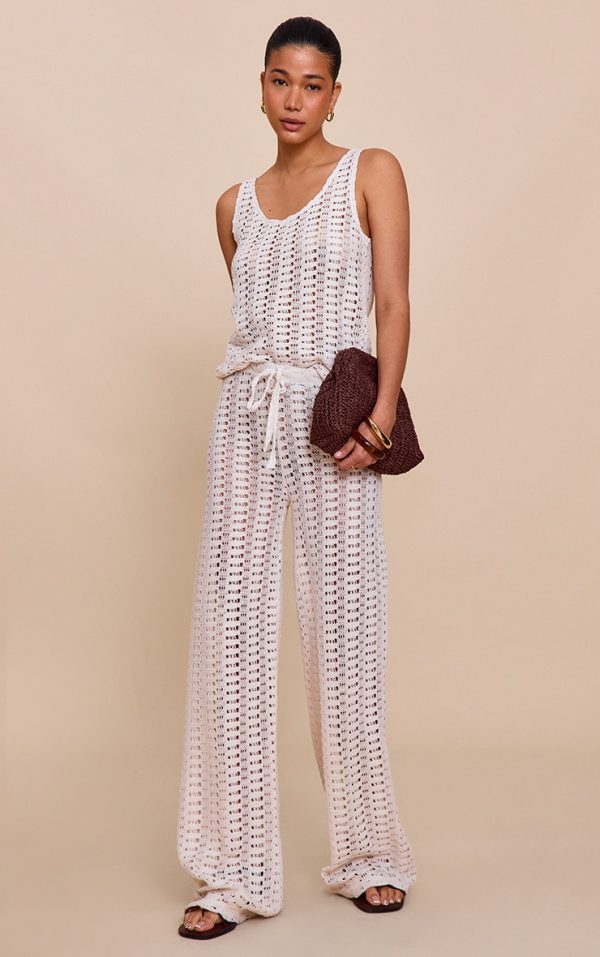 Cream Mid Rise Straight Leg Pant